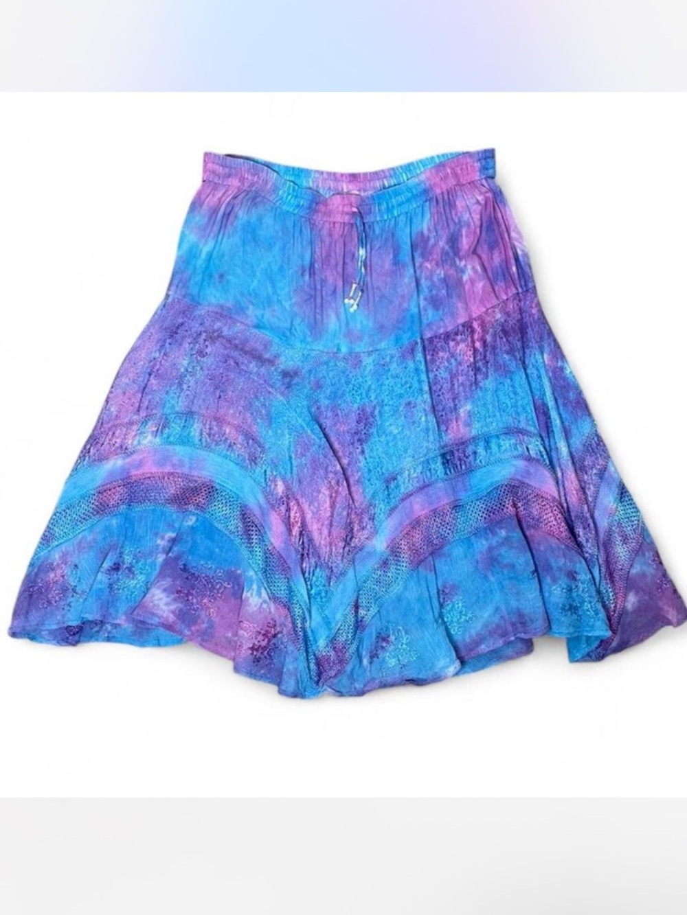 First Image Flowy Bohemian Fairy Tie-Dye Blue Purple A-Line Skirt - OS